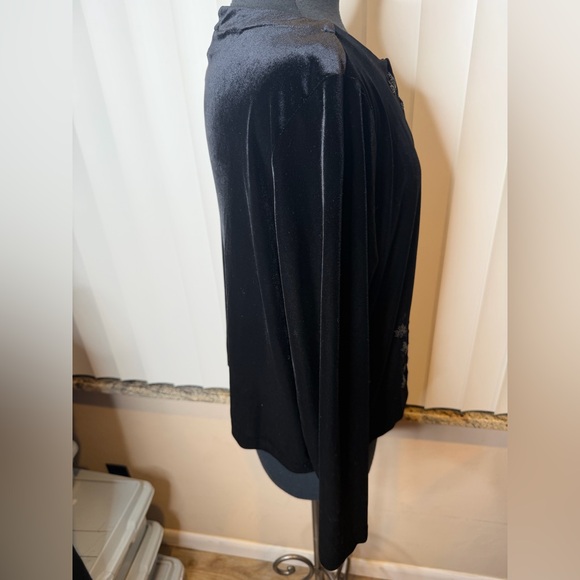 Liz & Co Vintage Black Velour Evening One Button Topper Jacket Embellished SZ XL - Picture 9 of 13